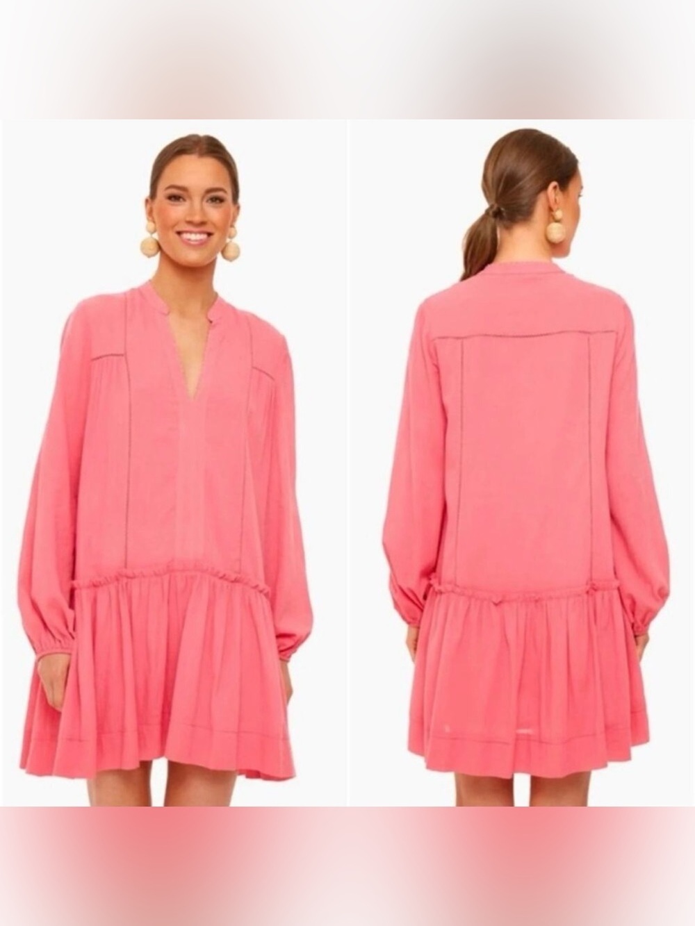 Pomander Place Hot Pink V-Neck Long Sleeve Mini Dress Size XXXL 3XL